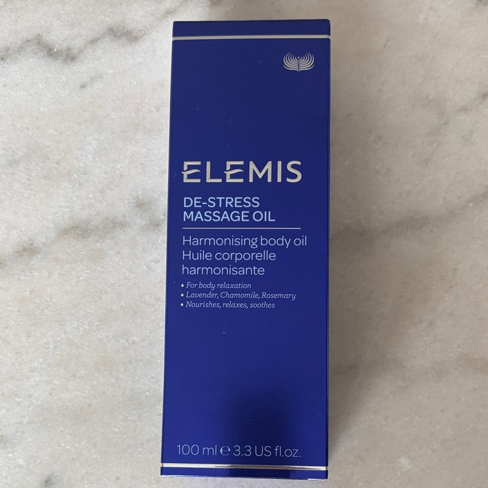 ELEMIS De-Stress Massage Oil in Deep Blue Box